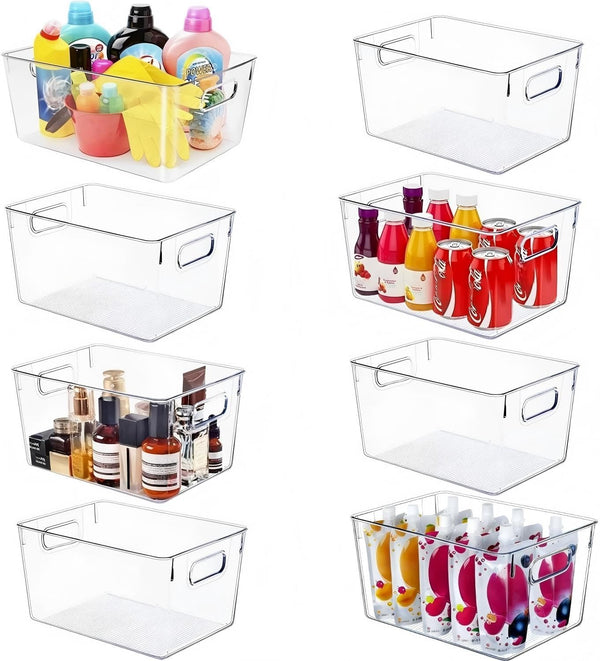Set of 8 Clear Plastic Storage Bins for Pantry Organization and Kitchen Storage