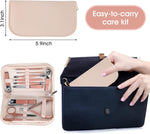 Nail clippers and beauty tool portable set with 12 in 1 manicure kit and pink leather bag