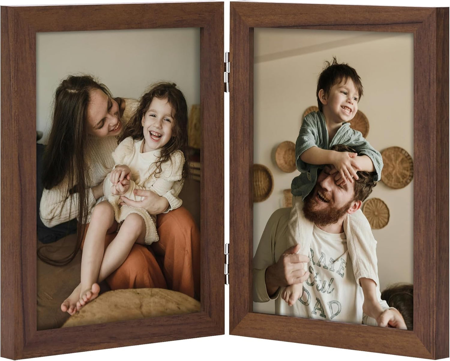 decorUhome Double 4x6 Picture Frame Vertical, Engineered Wood Bifold Photo Frame with Plexiglass for Tabletop Display, 4x6, Black