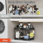 Versatile Under-Sink Organizers: 12.8" Black Pullout Storage for Bathroom & Kitchen, 2-Pack