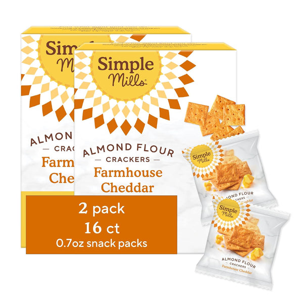 Simple Mills Almond Flour Crackers Snack Packs, Sea Salt, Gluten Free, Flax Seed, Sunflower Seeds, Corn Free, Good for Snacks, 6.5 oz, Pack of 2 (8 Bags per Box)