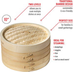 Joyce Chen 2-Tier Bamboo Steamer Baskets, 10-Inch, Non-Stick, Stackable, Easy to Clean, Perfect for Dumplings and Vegetables