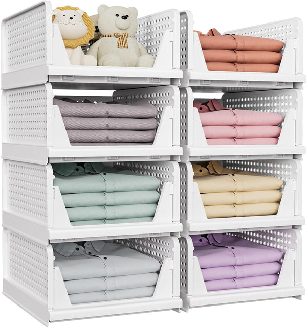 5 Pack Stackable Closet Storage Baskets for Laundry Room Wardrobe Storage