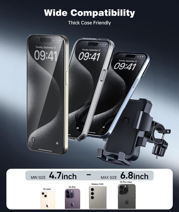 Secure Bike Phone Holder Mount for Handlebars, Compatible with 4.5-6.8 Inch Smartphones