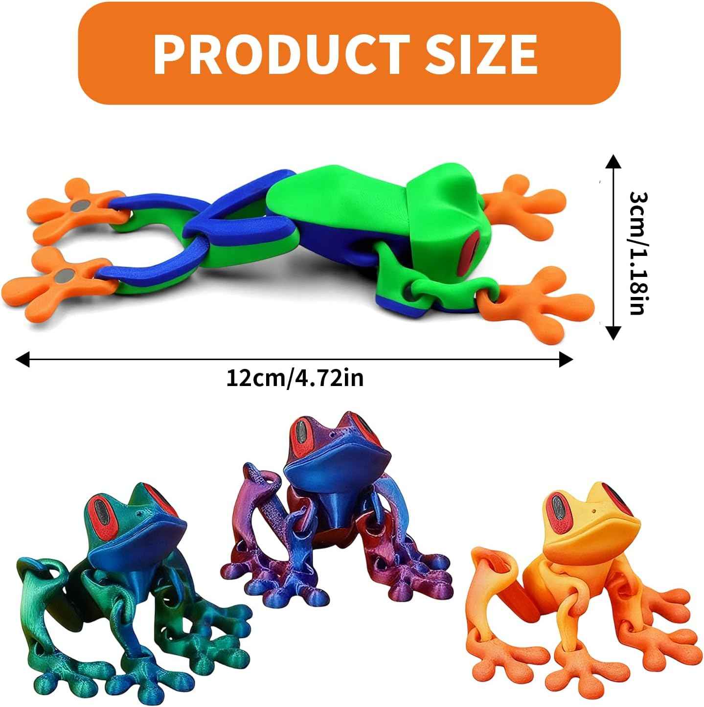 4Pcs 3D Printed Magnetic Frog Fridge Magnets, Realistic Jointed Jumping Frogs Model, Magnetic Frog Refrigerator Magnets Decor, for Home Office Decor
