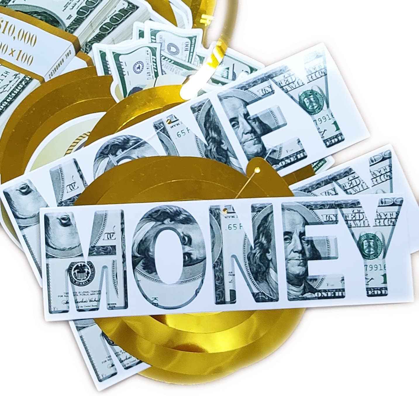 Gold Money Theme Hanging Decoration Dollar Bill Signs Hanging Swirls Money Bag Currency Symbol for Birthdays Casino Weddings Bachelorette Retirement Anniversary Graduations Party Supplies
