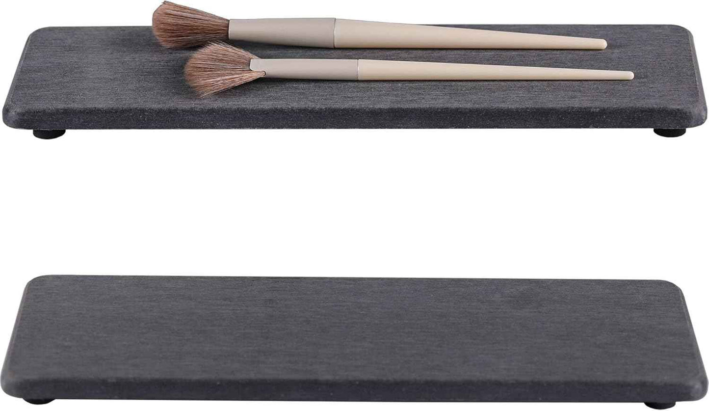 2 Pcs Water Absorbing Stone Trays, Kitchen/Bathroom Sink Soap Dish, Diatomite Tray Used for Hand Soap & Cosmetic Bottles in The Modern Home, 3.15" W x 8.7" L, White