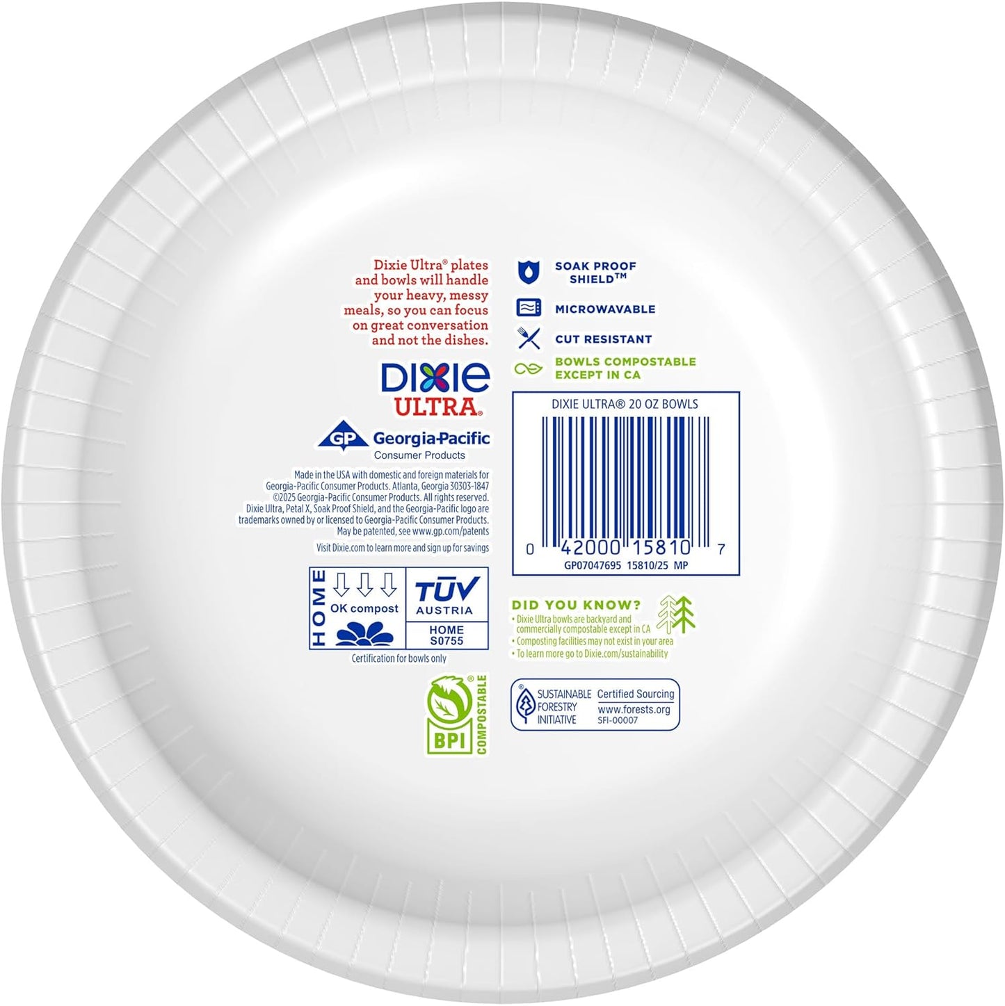 Dixie Ultra, Large Paper Bowls, 20 Oz, 26 Count (Pack of 6), Microwave Safe, Compostable, Disposable Bowls Great For Breakfast, Lunch, And Dinner Meals