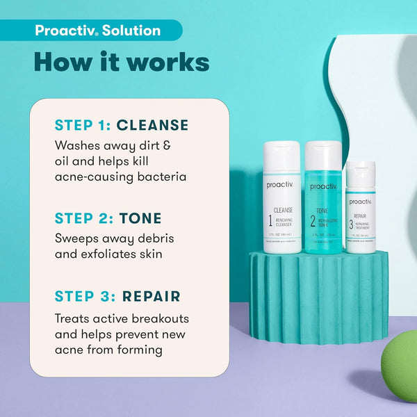 Proactiv 30-day acne skin care kit with benzoyl peroxide face wash, repairing spot treatment and exfoliating toner