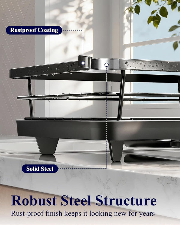 Kitsure Dish Drying Rack for Kitchen Counter Stainless Steel Sink Organization and Storage Essentials