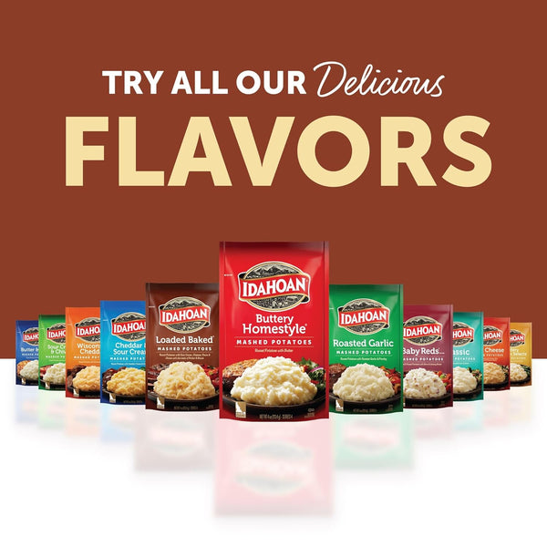 Idahoan Loaded Baked Mashed Potatoes Naturally Gluten-Free 4 Servings Per Bag Pack Of 12
