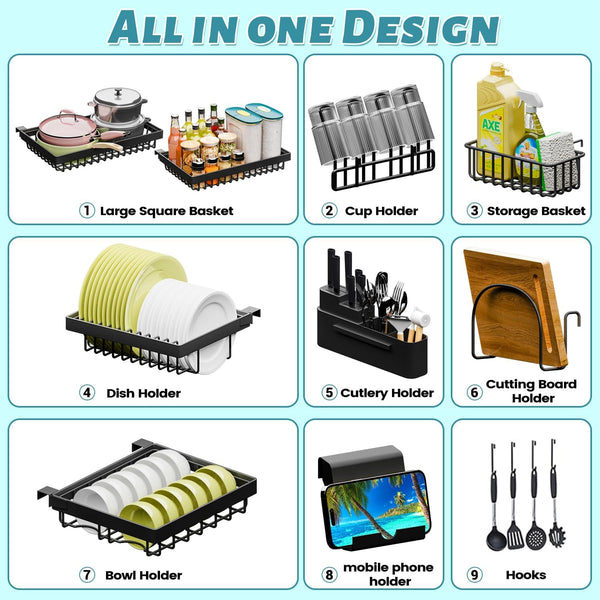Over the sink dish drying rack with adjustable height and length