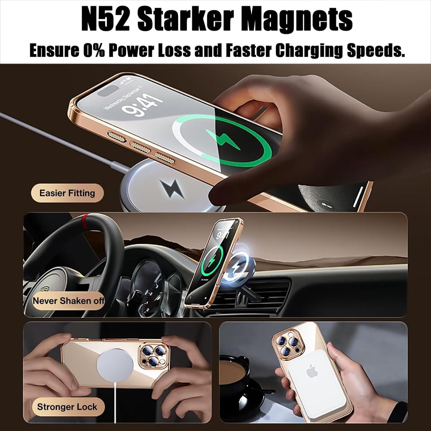 Magnetic Case for iPhone 16 Pro Max with 2 Privacy Screen Protector & Camera Cover [Compatible with MagSafe],Non-Yellowing Plating Glossy Shockproof Phone Case for iPhone 16 ProMax,Gold
