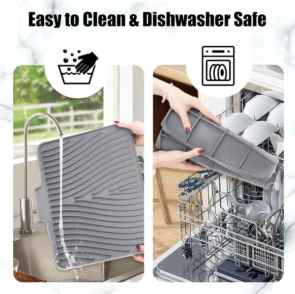 Silicone Dish Drying Mat for Kitchen Counter, Heat Resistant and Non-Slip