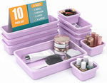 10 PCS Drawer Organizer Set, 4 Size Makeup Drawer Divider Organizer With Non-Slip Pads, Interlocking Plastic Storage Bins for Office,Jewelry Vanity,Gadgets, Bathroom,Kitchen, Black