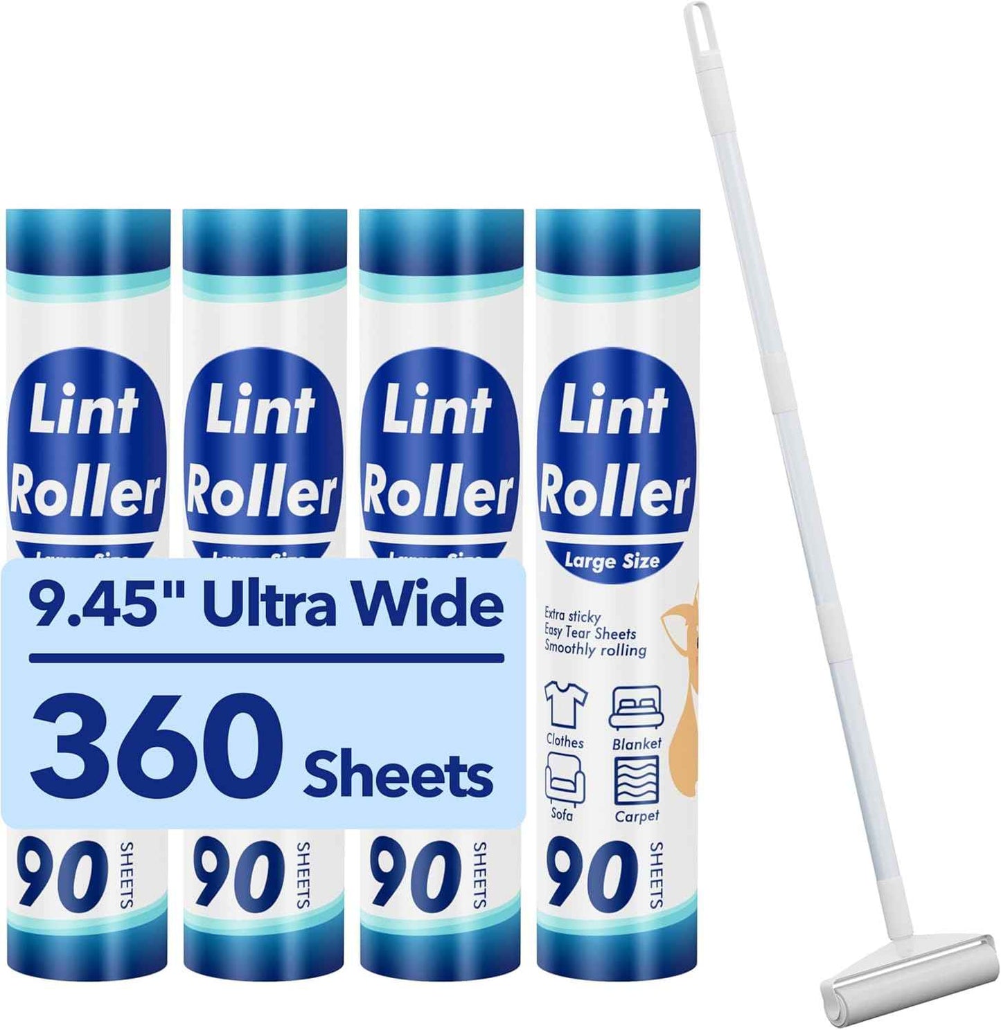 Extra Sticky Lint Roller, Mega Value Set 400 Sheets for Pet Hair Removal, Dog and Cat Lint Remover for Clothes, Furniture, Carpet