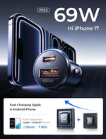 69W Dual Port Car Charger with USB C and USB A Ports