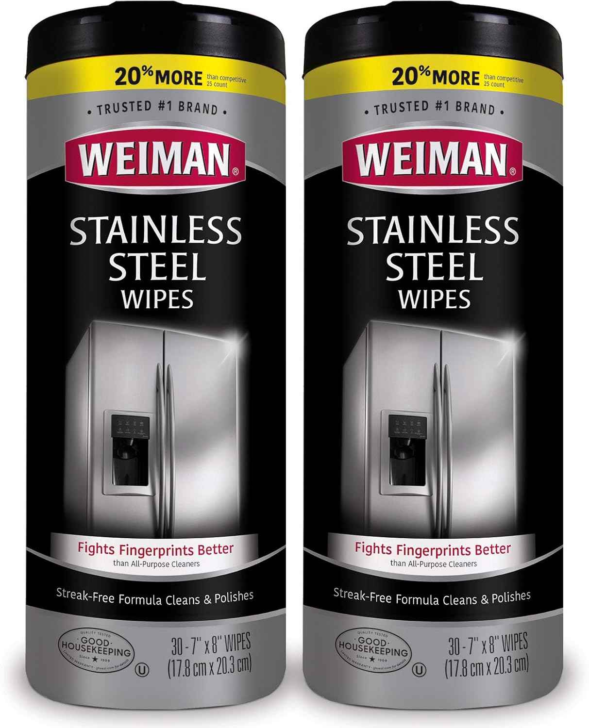 Weiman Stainless Steel Cleaner, 30 Count Cleaning Wipes, Removes Dirt, Grime, and Grease, No Streaks or Residue, Stainless Steel Polish for a Sparkling Clean and Shiny Surface, Cleaning Supplies