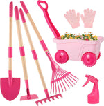 Duckura Kids Gardening Tools Set - 7pcs Wheelbarrow Set for Kids with Shovel, Rake, Leaf Rake, Summer Outdoor Yard Digging Weed Birthday Gifts Toys, Valentine's for Boys Girls Age 2 3+ Years(Green)