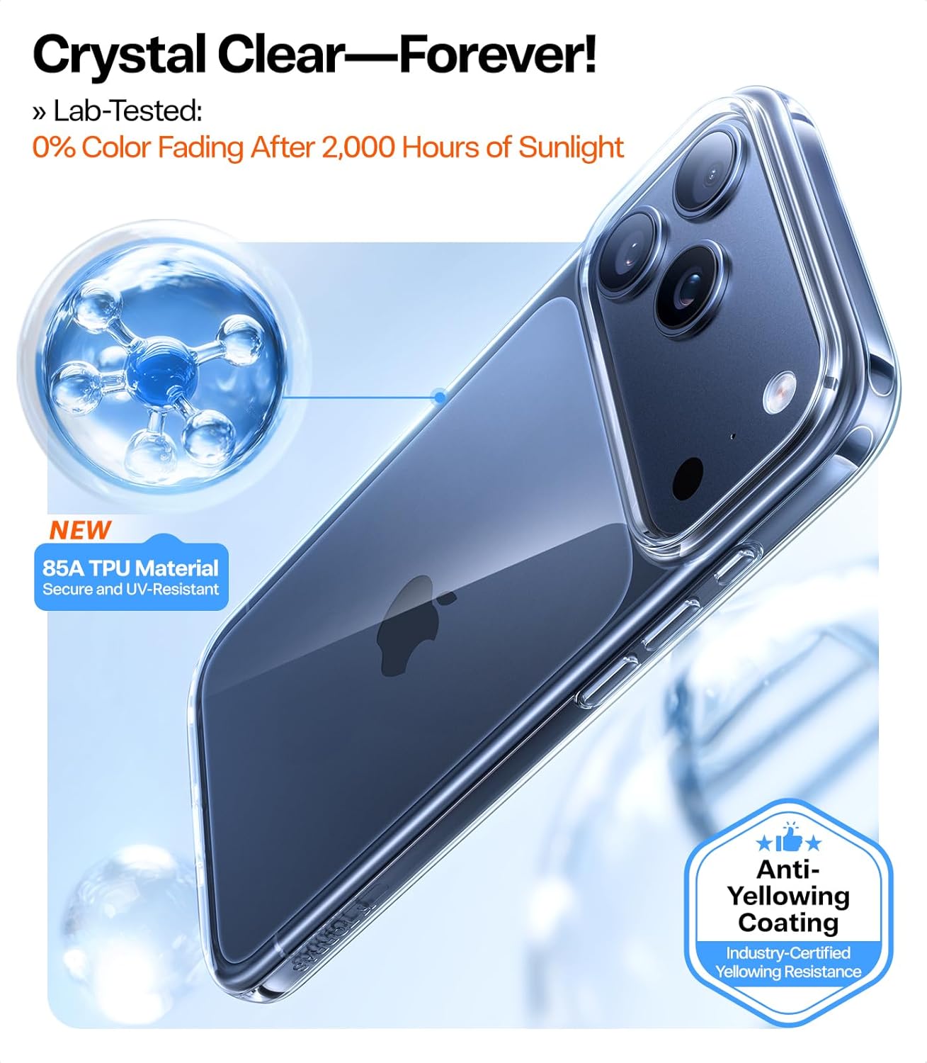 TORRAS Crystal Clear for iPhone 17 Pro Max Case, [Anti-Yellowing][Military-Grade Protection], Slim Transparent Anti-Scratch Back, Soft Bumper, Non-Slip Protective Phone Cover, Clear 6.9" - Rayz Mart