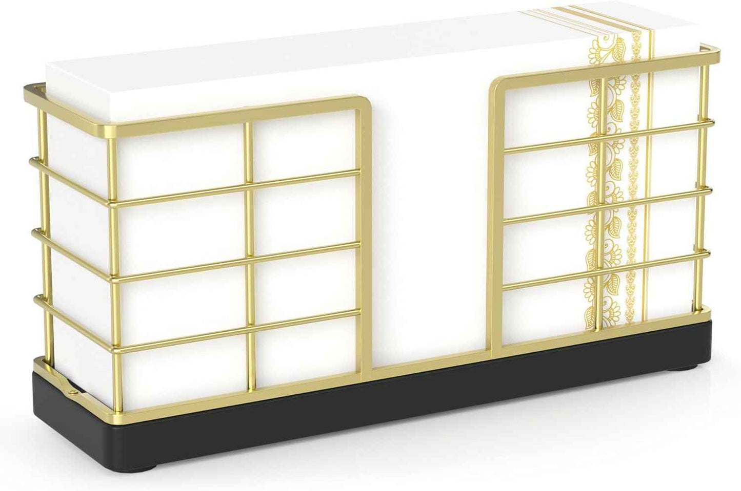 Wican Napkin Holder for Table, Bamboo Iron Standing Napkin Dispenser for Kitchen Dining Farmhouse Cocktail Picnic Bar Rustic Wood Holders for Paper Mail Bills Suitable for All Dining Room Decors Black