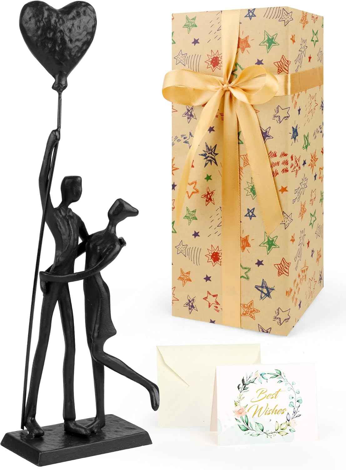 Anniversary Wedding Gifts for Couple/Her - Romantic Couple Statue in Love, Black Metal Figurine Sweet Loving Together Iron Sculpture Decor, Valentines Gifts for Wife Husband Birthday