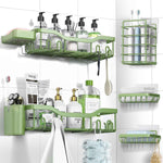 Shower Caddy Adhesive Shower Organizer 7-Pack, Rustproof Stainless Steel Bathroom Shelves, Large Capacity No-Drill Rack Storage Accessories with Soap Dish Toothbrush Holder &24 Hooks Home Decor