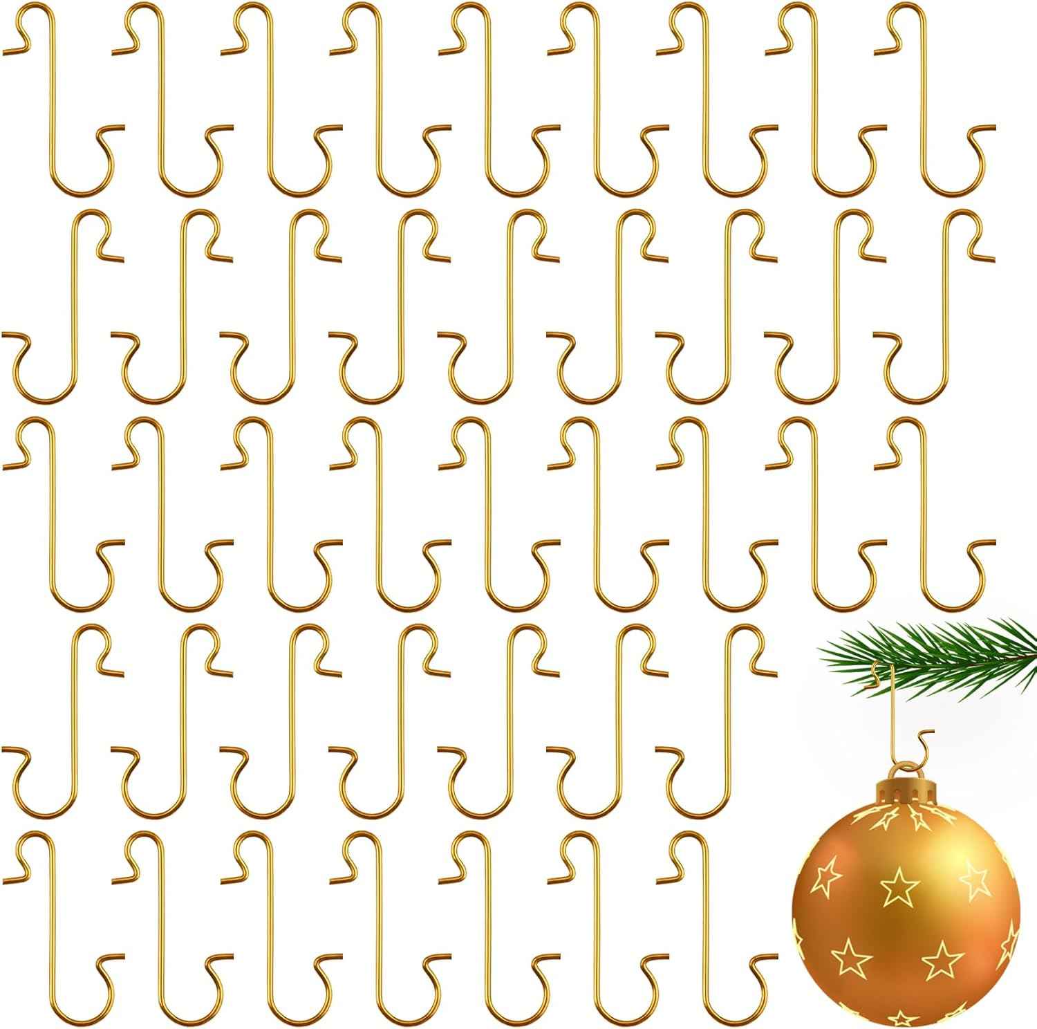 100 Pack Ornament Hooks, Christmas Ornament Hooks Ornaments Hangers Hooks for Christmas Ornaments Metal Wire Ornaments Hooks Anchors for Xmas Tree Decorations Hanging, Gold