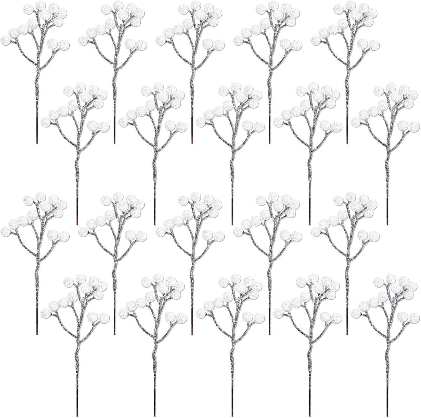 Fangoo 20 Pack 7 Inch Artificial Red Berry Picks for Christmas Tree Burgundy Red Berries Stems Holly Berry Branches Ornaments Wreath Crafts Wedding Holiday Season Winter Home Decor