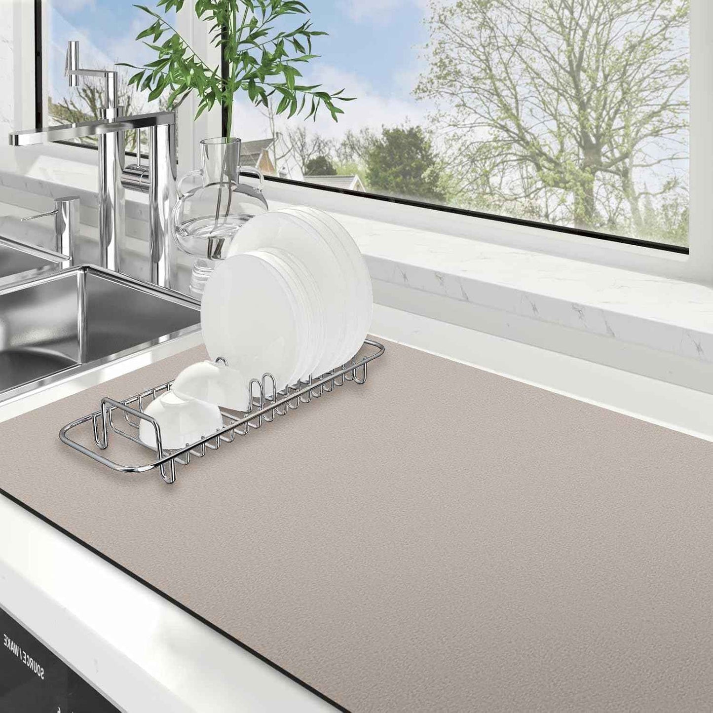 WISELIFE Dish Drying Mat Super Absorbent Drying Mat Large Dish Drying Mats for Kitchen Counter Easy Clean Dish Mat Kitchen Drying Mat15"x 18" Stylish Grey