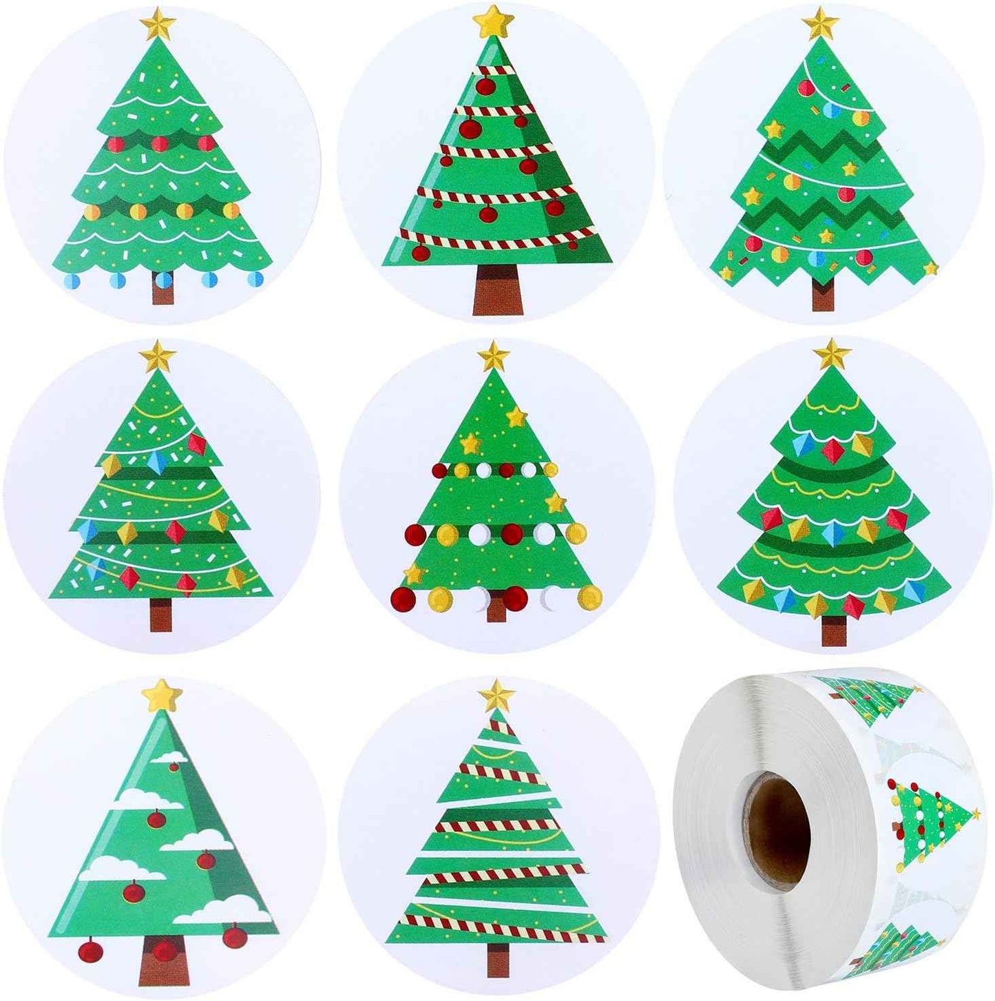 500 Pieces Christmas Tree Roll Stickers Christmas Holiday Stickers for Xmas Decorations, DIY Craft, Scrapbooking