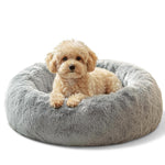 Jolivogue Small Dog & Cat Donut Bed for Indoor Cats, 20 inches Smoke Grey, Washable Round Fluffy Plush Faux Fur