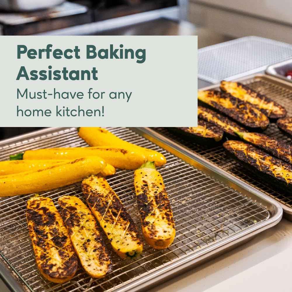 Ultra Cuisine Oven-Safe, Dishwasher-Safe 100% Stainless Steel Cooling and Baking Rack Set Heavy Duty Tight-Wire - 11.5 x 16.5-inch - Set of 2 - Half Sheet Pan Cooling Racks