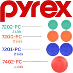 Pyrex food storage lids set (6) assorted colors, Made in USA
