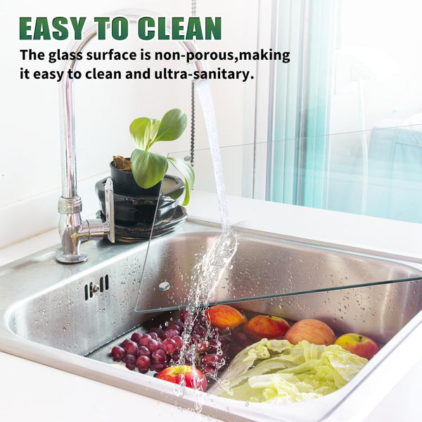 Tempered Glass Cutting Boards for Kitchen Counter, Clear, Non-Slip, Heat-Resistant, Easy to Clean, 2PCS