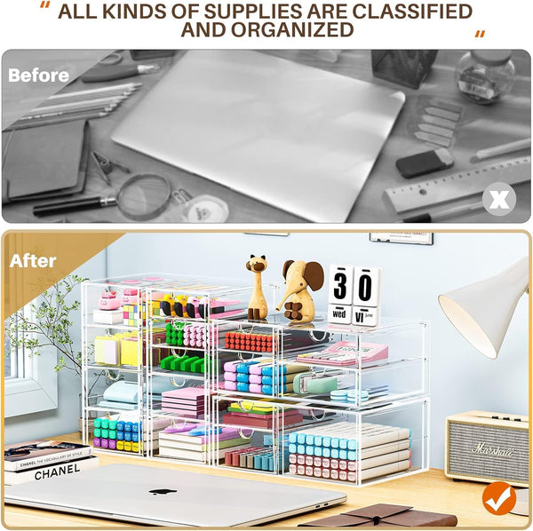 Clear Acrylic Desk Organizer with 16 Drawers for Makeup, Jewelry, and Office Supplies