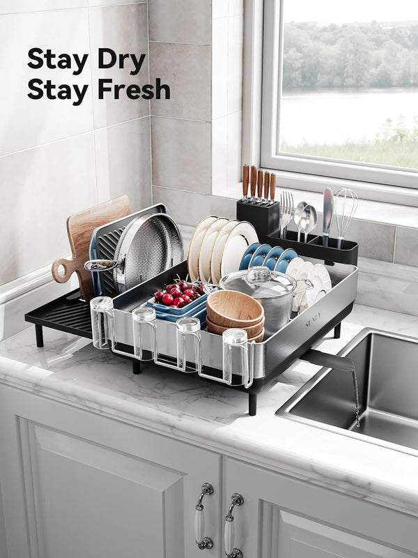 304 Stainless Steel Expandable Dish Drying Rack for Kitchen Counter