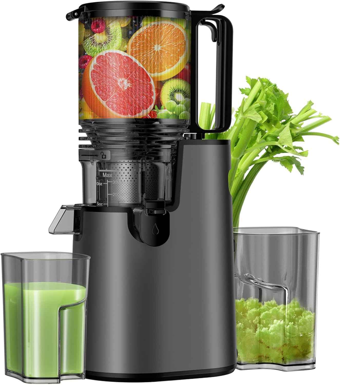 cold press juicer with 5.4" wide feed chute for juice extractor and high juice yield black
