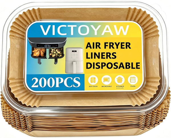 Air Fryer Liners Disposable,200PCS Victoyaw 9 Inch Square Air Fryer Parchment Paper Liners for 5-8QT Air fryer,Non-Stick Waterproof Airfryer Liners