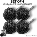 WhaleLife Shower Puff 4 Pack Black Bath Sponge Loofahs Pouf for Sensitive Skin