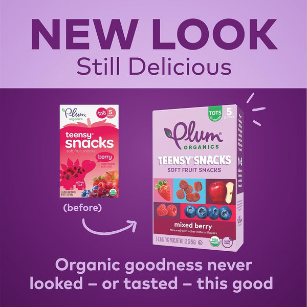 Plum Organics Teensy Snacks Soft Fruit Snacks - Mixed Berry - 0.35 oz Bags (Pack of 40) - Organic Toddler Food Fruit Snacks
