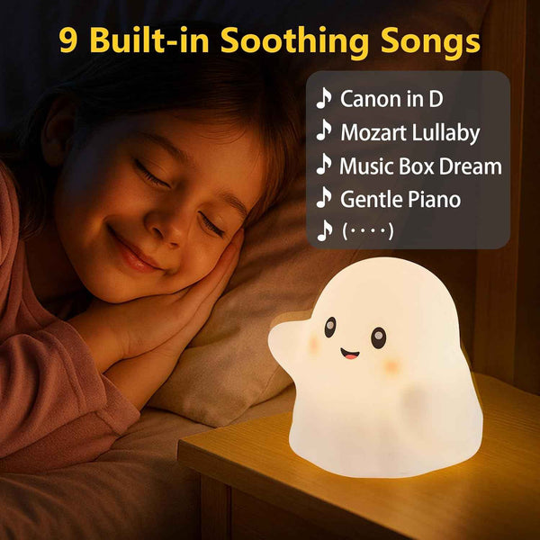 Nextang RGB Ghost Night Light - Soft Squishy Silicone Lamp with Tap Control and Sounds, Dimmable Rechargeable Bedside Lamp for Kids