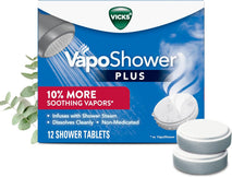 vicks, vapoShower plus, 12-count eucalyptus and menthol shower steamer tablets, non-medicated aromatherapy