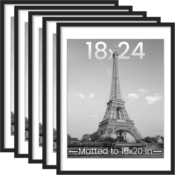 upsimples 11x14 Picture Frame Set of 5, Display Pictures 8x10 with Mat or 11x14 Without Mat, Wall Gallery Photo Frames, Black