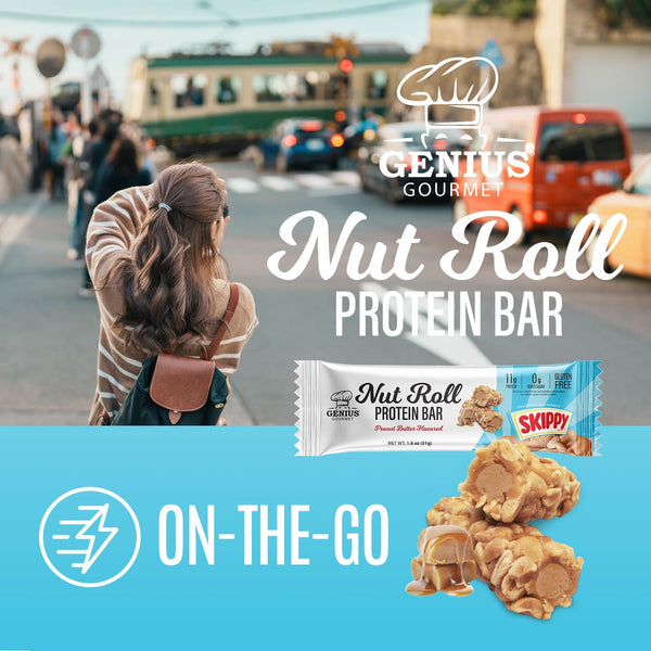 Genius SKIPPY Peanut Butter Flavor Inspired Protein Nut Roll Bar, 10 Count