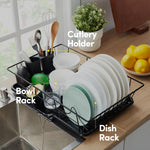 3-piece dish drainer rack set with cutlery holder for kitchen
