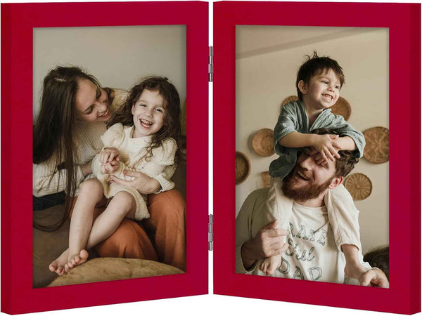 decorUhome Double 4x6 Picture Frame Vertical, Engineered Wood Bifold Photo Frame with Plexiglass for Tabletop Display, 4x6, Black