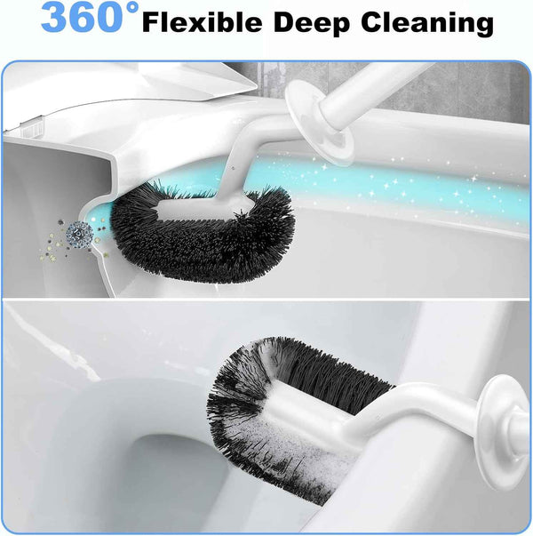 White hamitor curved toilet brush holder set for small rv bathrooms with hidden scrubber and compact design
