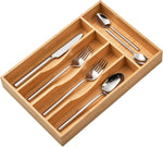 Bamboo kitchen drawer organizer for small drawers, 9 inch silverware tray holder