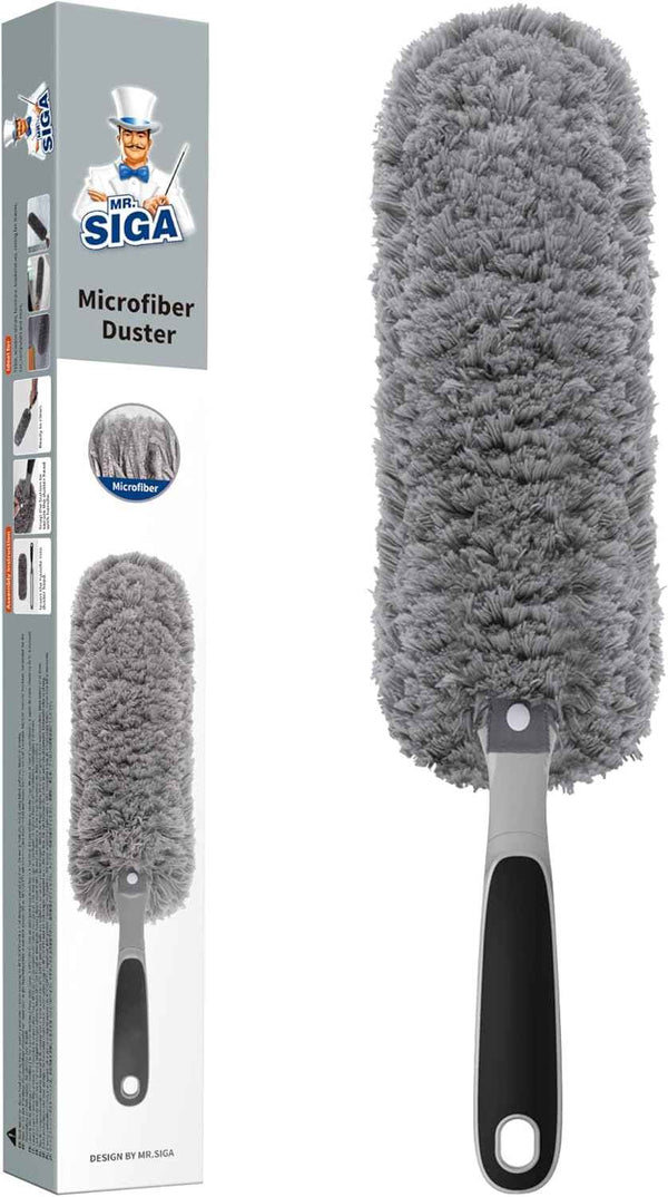 MR.SIGA lint-free microfiber duster for household cleaning, washable and reusable, gray